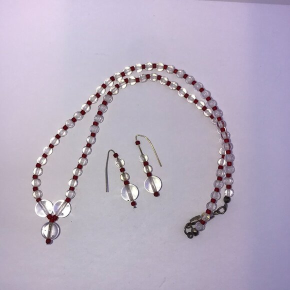 15 1/2" Clear Quartz And Red Seed Beads Necklace - Picture 7 of 9
